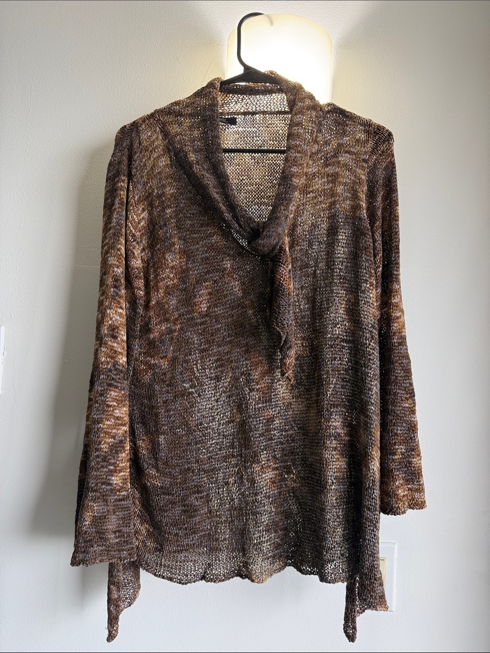 Bellamie Marled Brown Cowl-Neck Lightweight Sweater
